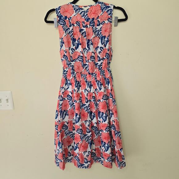Anthropologie Roller Rabbit Hibiscus Floral Print Mini Dress Blue Red Size XS - Picture 5 of 10